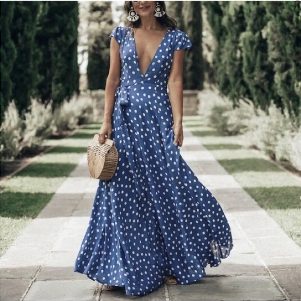 Tularosa Blue Polka Dot Maxi Dress - Picture 5 of 5